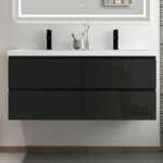 Ocean meuble salle de bain 120cm noir brillant avec 4 tiroirs � fermeture automatique et double lavabo ...