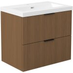 Ocean meuble de salle de bain 60cm noyer avec 2 tiroirs + vasque pierre reconstitu�e