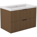 Ocean meuble de salle de bain 79cm noyer avec 2 tiroirs + vasque pierre reconstitu�e