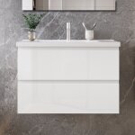Ocean meuble de salle de bain, blanc haute brillance, avec lavabo en c�ramique? 79 x 46 x 52 cm