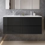 Ocean meuble de salle de bain, noir haute brillance, avec lavabo en c�ramique? 120 x 46 x 52 cm