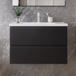 Ocean meuble de salle de bain, noir haute brillance, avec lavabo en c�ramique? 79 x 46 x 52 cm