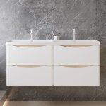 Ocean meuble de salle de bain suspendu 120 cm avec vasque, 4 tiroirs, blanc brillant et ch�ne