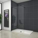 Oc�an paroi de douche noire 100x200cm en verre securit, paroi de douche � l'italienne + barre de fixation ...