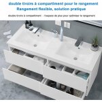 120cm meuble 2 vasques blanc avec 2 tiroirs