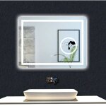 Ocean sanitaire - ocean 80x60cm miroir de salle de bain � led, 3x loupe + bluetooth + 3 couleurs + anti ...