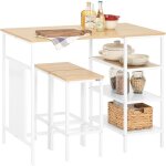 Ogt51 - wn ensemble table et 2 tabourets, table cuisine avec 3 tagres latrales, table haute mange ...