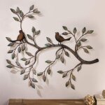 Oiseau mural art dco, une paire d'oiseaux d'amour sur les branches, sculpture murale en mtal, dcoration ...