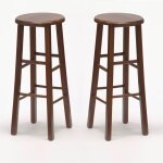 Okaffarefatto - lot de 2 tabourets de bar ronds h 68 cm en noyer fonc pieds droits