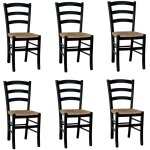 Chaises de salle à manger en bois noir venise avec siège en paille x6 Chaises de salle à manger en bois noir venise avec siège en paille x6
