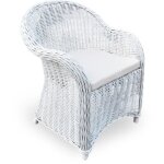 Okaffarefatto - fauteuil roma en rotin naturel tress� blanc avec coussin gratuit