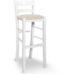 Okaffarefatto - tabouret en bois peint blanc avec trou h 80 avec si�ge en similicuir beige