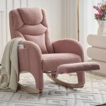 Okwish - fauteuil à bascule avec accoudoirs et repose - pieds tissu en peluche rose Okwish - fauteuil à bascule avec accoudoirs et repose - pieds tissu en peluche rose