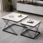 Okwish - lot de 2 table basse gigogne, tables carr�es aspect marbre brillant, pieds croiss�s, 60x60x45 ...