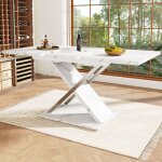 Okwish - table � manger extensible, table de salon blanche avec pieds crois�s, en mdf, 118x75x76 cm