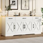 Buffet blanc, armoire de salle � manger de salon avec 3 tiroirs � coulisses, en bois, 160x37x75 cm