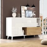Okwish - buffet blanc brillant, buffet de salle  manger, meuble de salon avec tiroir, une porte coulissante, ...