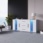 Okwish - buffet blanc, commode de rangement, meuble tv avec clairage led pour salle  manger et salon, ...