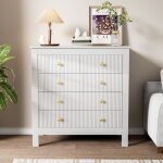 Okwish - commode  5 tiroirs, commode blanche avec poignes dores, 70x40x81 cm