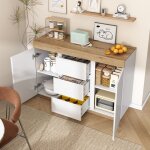 Commode � 3 tiroirs et 2 portes, meuble de rangement, pour chambre et salon, blanc + ch�ne, 120x40x82 ...