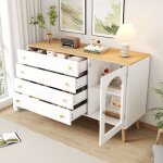 Okwish - commode blanche avec 4 tiroirs larges et tagres, pour salle  manger, cuisine, salon, 40x120x77, ...