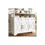 Desserte de cuisine blanche, chariot �lot de cusine sur roulettes avec plateau en grain de bois, s�parateurs ...