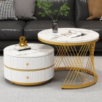 Okwish - lot de 2 tables basses gigognes blanche avec 2 tiroirs et aspect marbre brillant, 60x60x46 cm ... Okwish - lot de 2 tables basses gigognes blanche avec 2 tiroirs et aspect marbre brillant, 60x60x46 cm ...