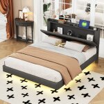 Okwish - lit adulte 160x200 cm, lit double avec tte de lit de rangement, prise usb et clairage led, ...