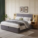 Okwish - lit coffre 160 x 200 cm avec tête de lit avec port usb, éclairage lampe et deux tables de chevet ... Okwish - lit coffre 160 x 200 cm avec tête de lit avec port usb, éclairage lampe et deux tables de chevet ...