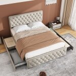 Okwish - lit 180x200 cm, lit double adulte avec 4 tiroirs, tte de lit rglable et sommier  lattes en ...