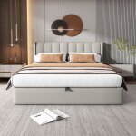 Lit coffre 140x190 cm lit adulte rembourr avec tte de lit rglable de l'angle, lampe led, port usb ...