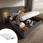 Lit coffre 160 x 200 cm lit double avec table de chevet, lampe de lecture et chargement usb type - c, ... Lit coffre 160 x 200 cm lit double avec table de chevet, lampe de lecture et chargement usb type - c, ...