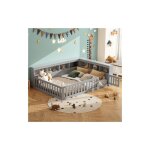 Okwish - lit doubel 140x190 cm lit enfant, lit au sol avec chevet de rangement, barri�re et prise usb, ...