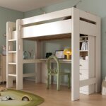 Okwish - lit mezzanine 90x200 lit enfant avec bureau en l, �tag�res et tiroirs, blanc, sans matelas