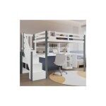 Lit mi - hauteur 90x200 cm lit mezzanine, lit simple enfnat avec coffre de rangement, chelle, tagre ...