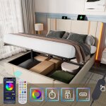 Lit coffre 160x200 cm lit double rembourré avec charge usb type c, éclairage led et sommier à lattes ... Lit coffre 160x200 cm lit double rembourré avec charge usb type c, éclairage led et sommier à lattes ...