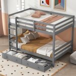 Lit superpos, 140x200 cm lit enfant 3 places avec 2 tiroirs, rangements et garde - corps hauts, gris ...