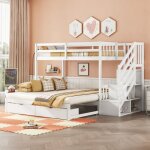 Lit superposé 90x200 cm, lit enfant 2 places avec lit gigogne, 2 tiroirs et échelle de rangement, en ... Lit superposé 90x200 cm, lit enfant 2 places avec lit gigogne, 2 tiroirs et échelle de rangement, en ...