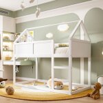 Lit superpos 90x200 cm lit simple d'enfant, lit cabane 2 places avec escalier, en bois massif, blanc, ...