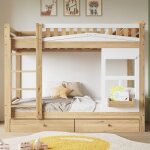 Lit superpos 90x200 cm lit enfant , avec grille antichute, garde - corps robuste et 2 tiroirs  roulettes, ...