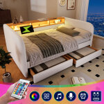 Okwish - canap lit 140 x 190 cm lit double avec chargement usb - c, led, 2 tiroirs et tte de lit rangement, ...