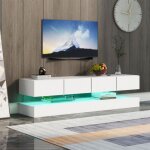 Okwish - meuble tv blanc avec 2 caissons, 4 grands tiroirs et clairage led, meuble mural 130x33x15cm ...