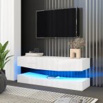 Okwish - meuble tv mural blanc brillant avec clairage led, pour salon, chambre et bureau, 81, 5x47, ...