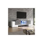 Okwish - meuble tv blanc et gris 180 cm, buffet bas avec rangement, 180x40x46, 5 cm
