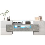 Okwish - meuble tv gris clair brillant 145 cm avec clairage led, 145x30x51 cm