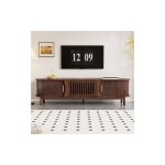 Okwish - meuble tv marron 165 cm, buffet bas avec porte coulissante, porte creuse rabattable vers le ...