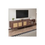 Okwish - meuble tv marron 190 cm, buffet bas en rotin marron avec 6 pieds de support, 190x40x52 cm