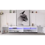 Meuble tv blanc, support tv avec panneau lumineux, clairage led variable et multiples rangements, 240x39x35 ...