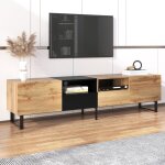 Okwish - meuble tv en grain de bois noir, meuble de rangement avec 2 portes et 2 tiroirs, 190x38x48 cm ...