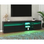Okwish - meuble tv noir brillant, meuble de rangment avec clairage led variable pour salon et salle ...
